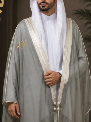 البشت الملكي الرمادي بالزري الفضي