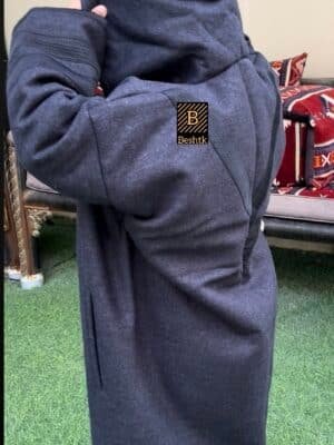 فروة الجوخ وفرو الأرنب الناعم - كحلي