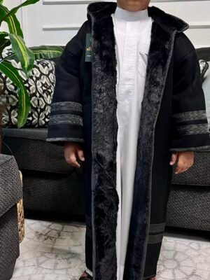 فروة الجوخ وفرو الأرنب الناعم - أسود