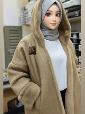 فروة سورية من صوف موهير الهندي الفاخر بفرو الأرنب الناعم..بيج