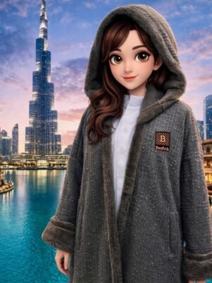 فروة سورية من صوف موهير الهندي الفاخر بفرو الأرنب الناعم..رصاصي