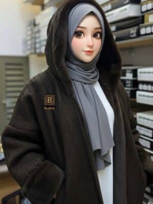 فروة سورية من صوف موهير الهندي الفاخر بفرو الأرنب الناعم..بني